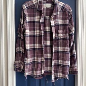 American Eagle Distressed Purple Flannel Shirt Size M